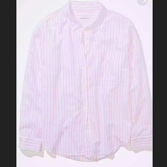 Aerie Boyfriend Ticking Stripe Oversized Button Down in Pink. Size XS. NWOT. - Picture 3 of 6